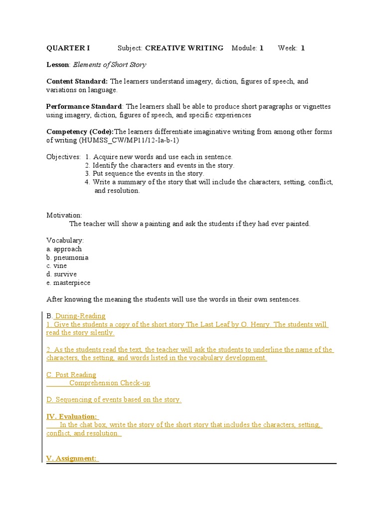 IV. Evaluation in The Chat Box, Write The Story of The Short Story That Includes The Characters