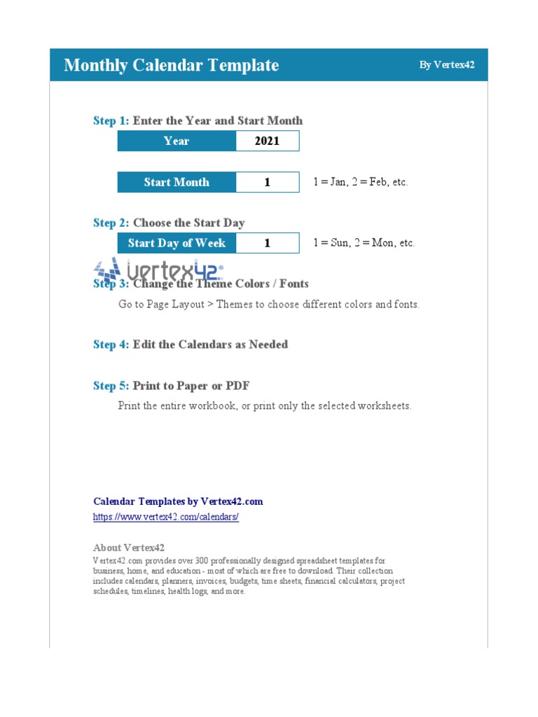 Monthly Calendar Template: Step 1 | PDF | Worksheet | Computing And ...