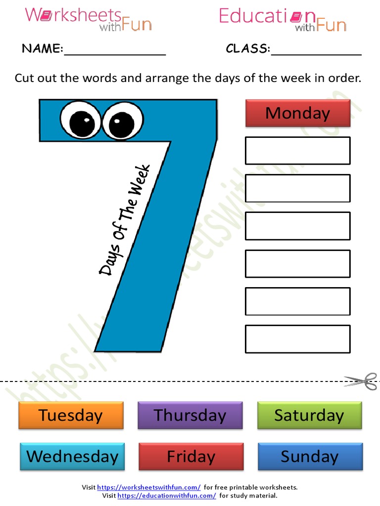 Days Of The Week Printable Worksheets