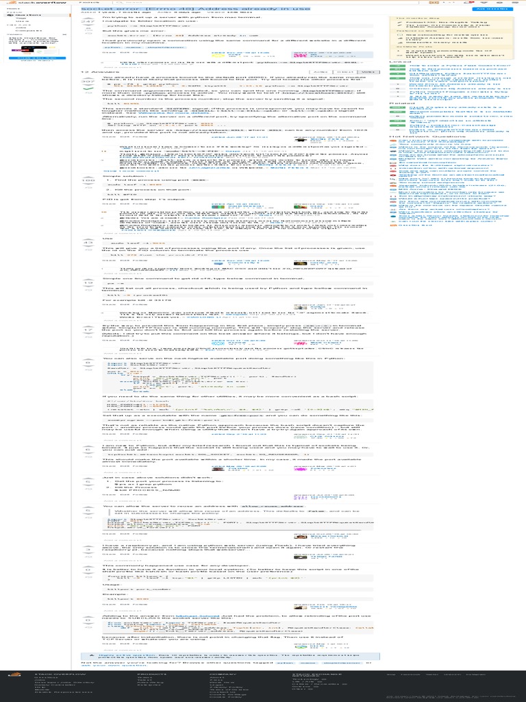 Python - Socket - Error: (Errno 48) Address Already In Use - Stack Overflow  | Pdf | Computer Programming | Computer Science