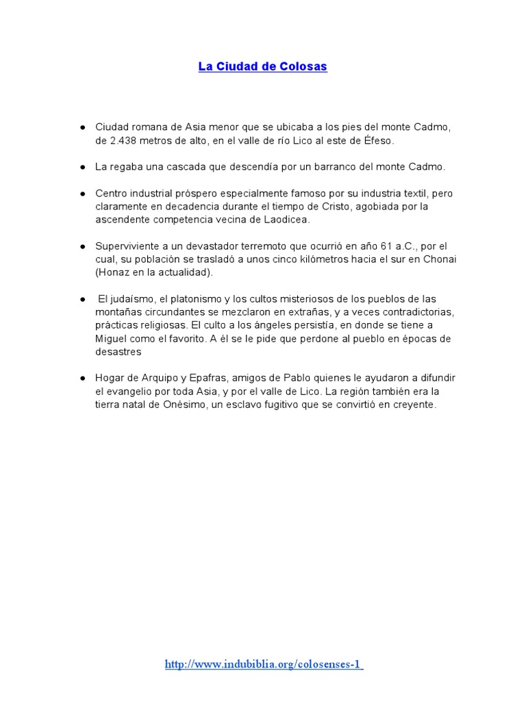 Historia y ubicación de Colosas | PDF