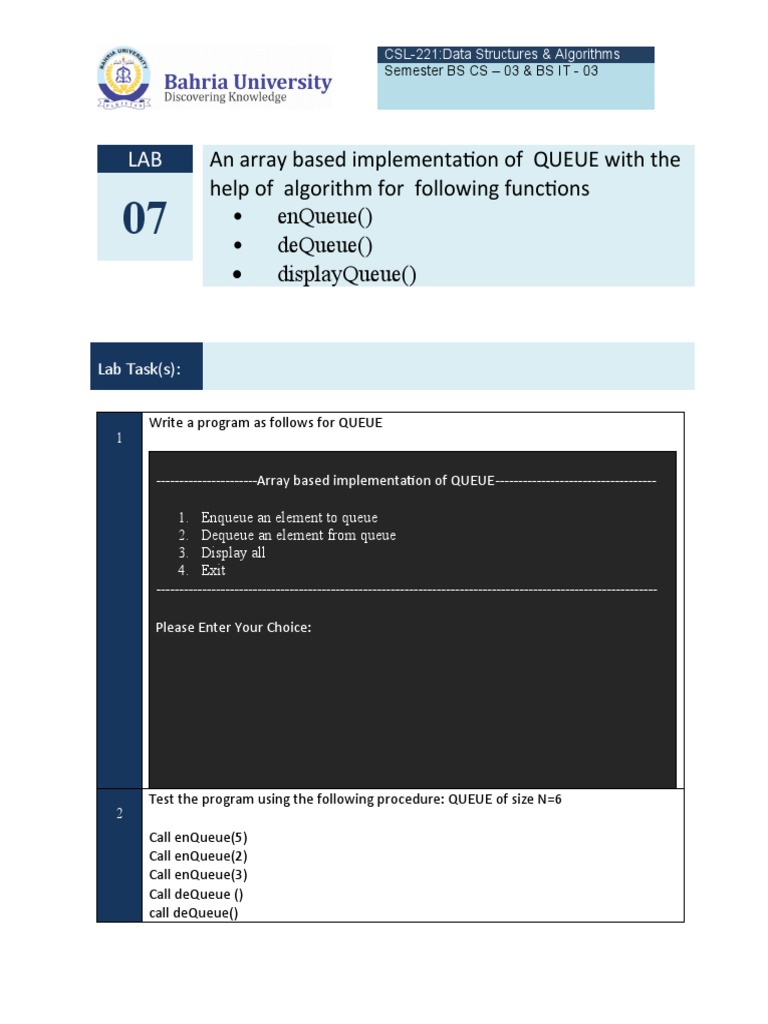 Array-Based Queue Implementation Guide | PDF | Queue (Abstract Data ...