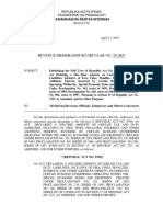 Revenue Memorandum Circular No. 29-2007: Kawanihan NG Rentas Internas