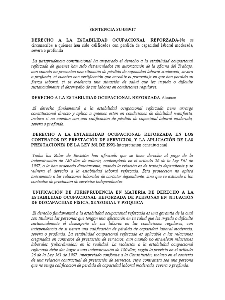 Analisis Sentencia Su 049 de 2017 | PDF | Caso de ley | Derecho laboral