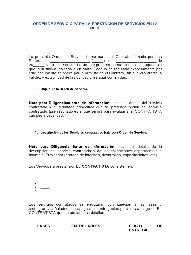 Orden de Servicio para La Prestación de Servicios | PDF | Salario ...