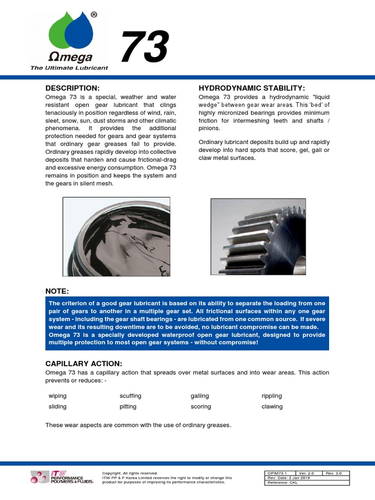 Ficha Técnica Lubricante Omega 73 | PDF | Dangerous Goods | Toxicity