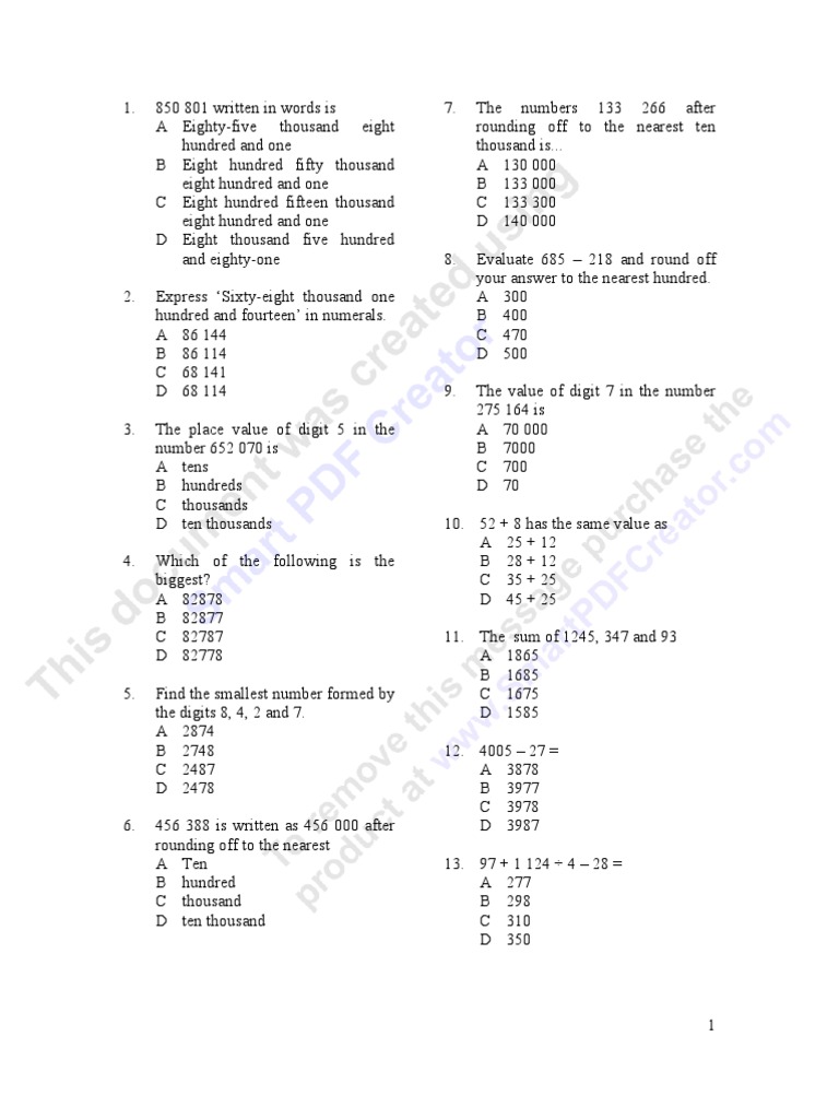 soalan matematik ting 1