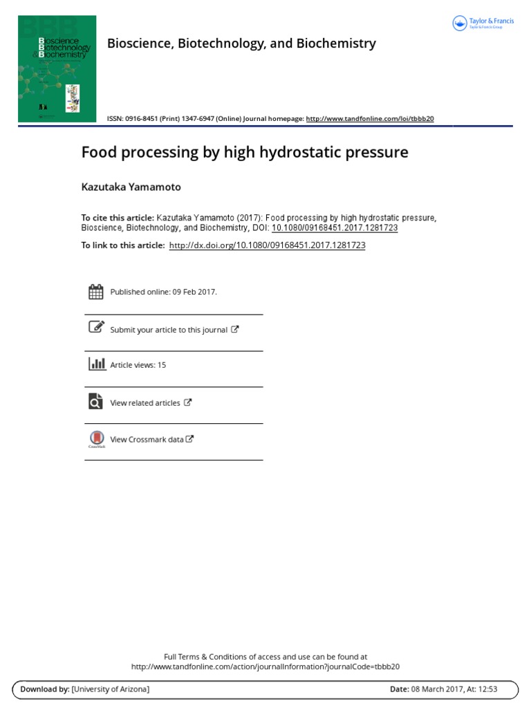 Food Processing by High Hydrostatic Pressure | PDF | Phase (Matter ...