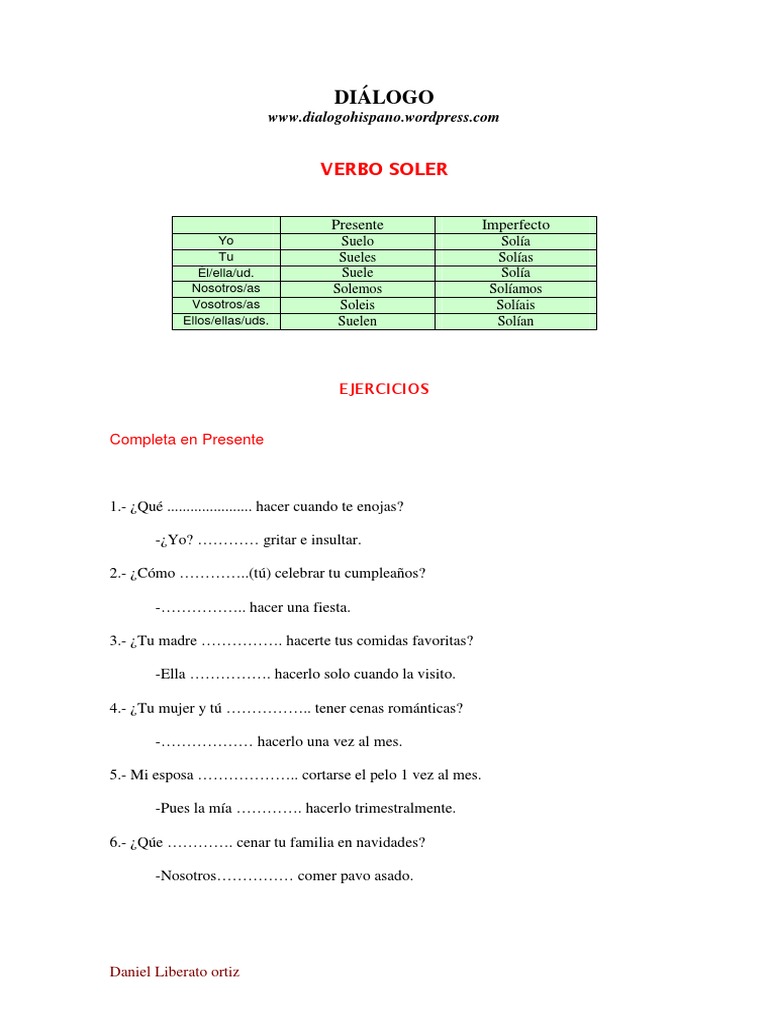 Conjugación del verbo soler y ejercicios | PDF