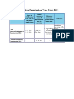 Civil Services Examination Time Table 2011