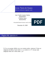 Ejercicios Teoría de Grupos: Actividad de Evaluacion Segundo Corte