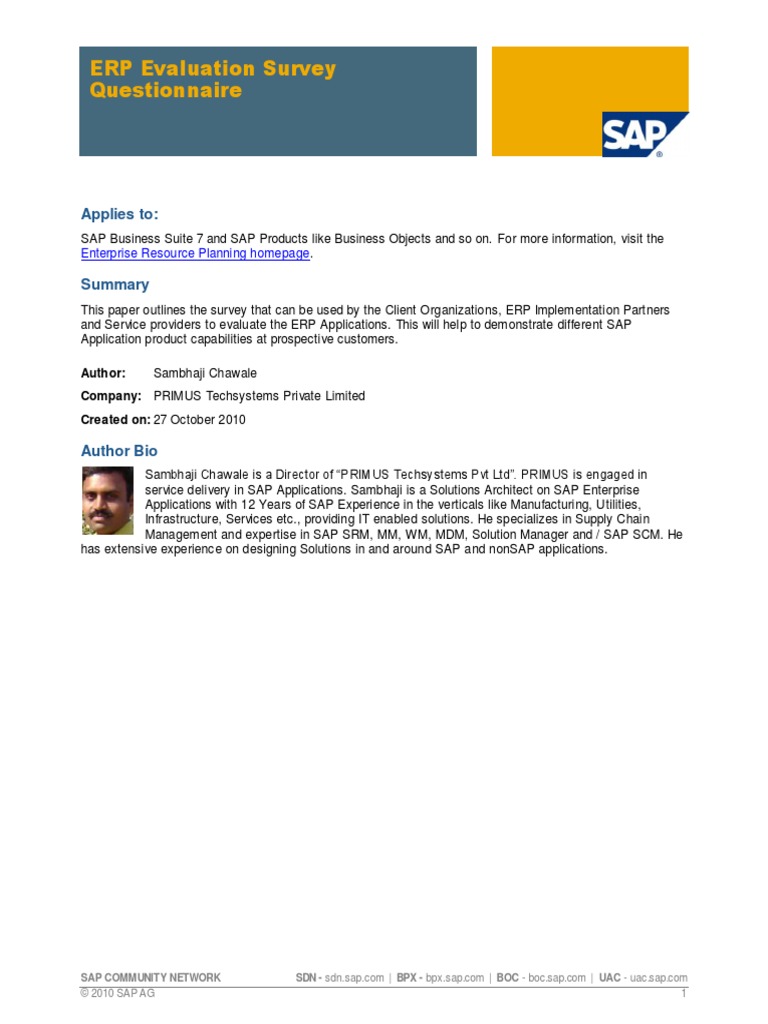 ERP Evaluation Survey Questionnaire PDF