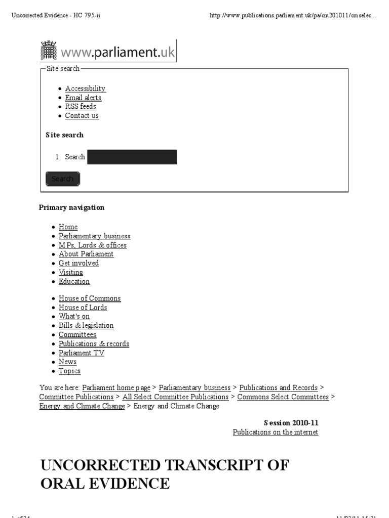 20110307-Uncorrected Transcript of Oral Evidence | PDF | Hydraulic ...