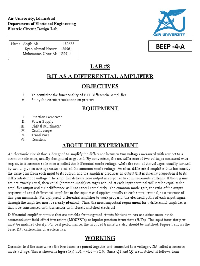 Ecd Lab Report 8 PDF Bipolar Junction Transistor Amplifier