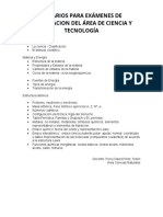 Temarios para Exámenes de Subsanacion Del Área de Ciencia y Tecnología