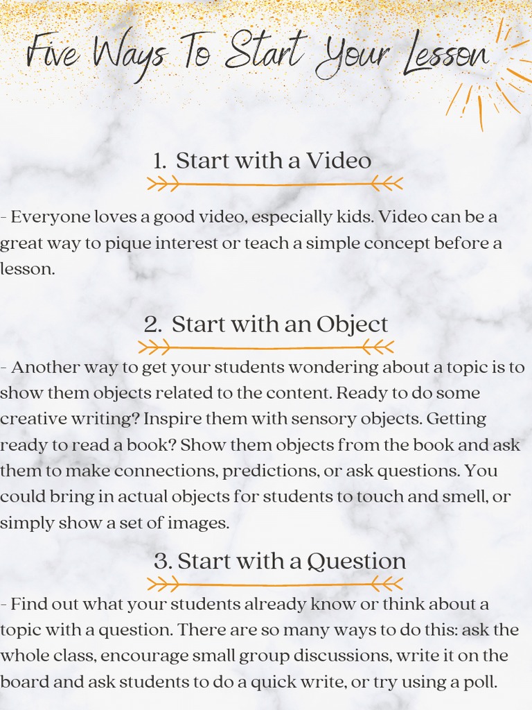 Five Ways To Start Your Lesson | PDF | Career & Growth | Wellness