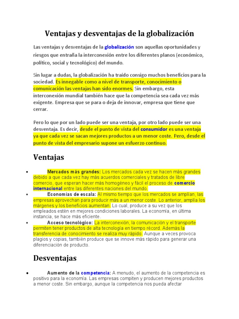 Ventajas y Desventajas de La Globalización | PDF | Globalización | Empresas