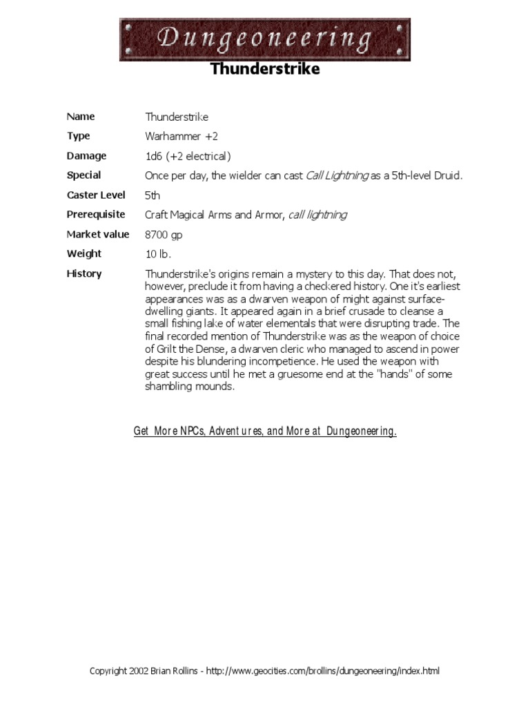 DND Magic Weapon Thunderstrike | PDF