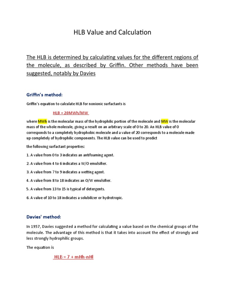 HLB Value and Calculation PDF