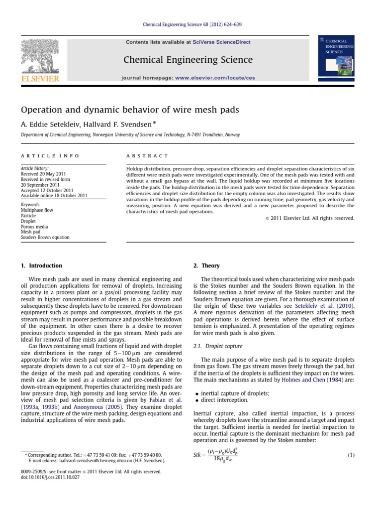 Operation and Dynamic Behavior of Wire Mesh Pads | PDF | Diffraction ...