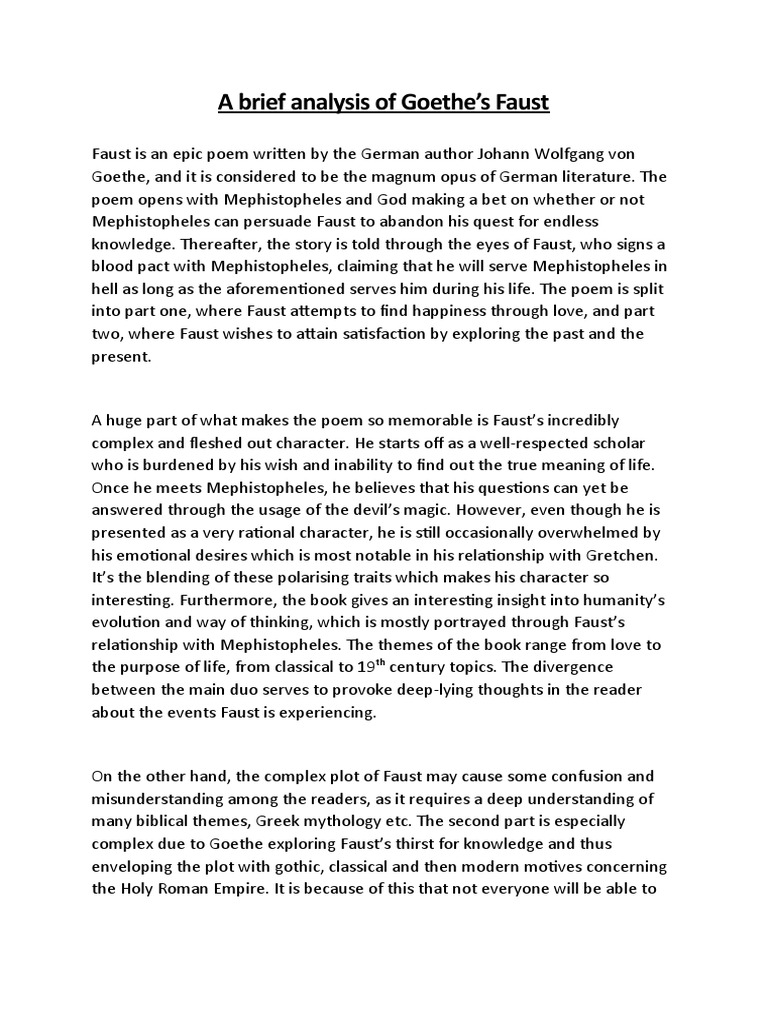 A Brief Analysis of Goethe's Faust PDF Faust Poetry