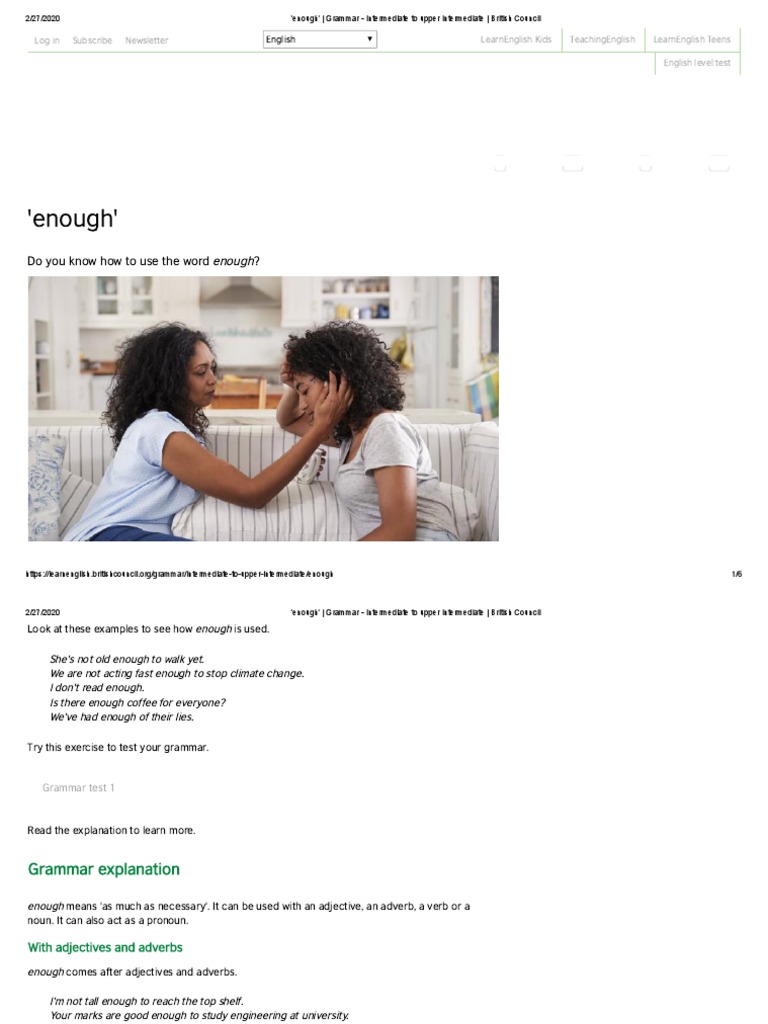 'Enough' - Grammar - Intermediate To Upper Intermediate - British ...