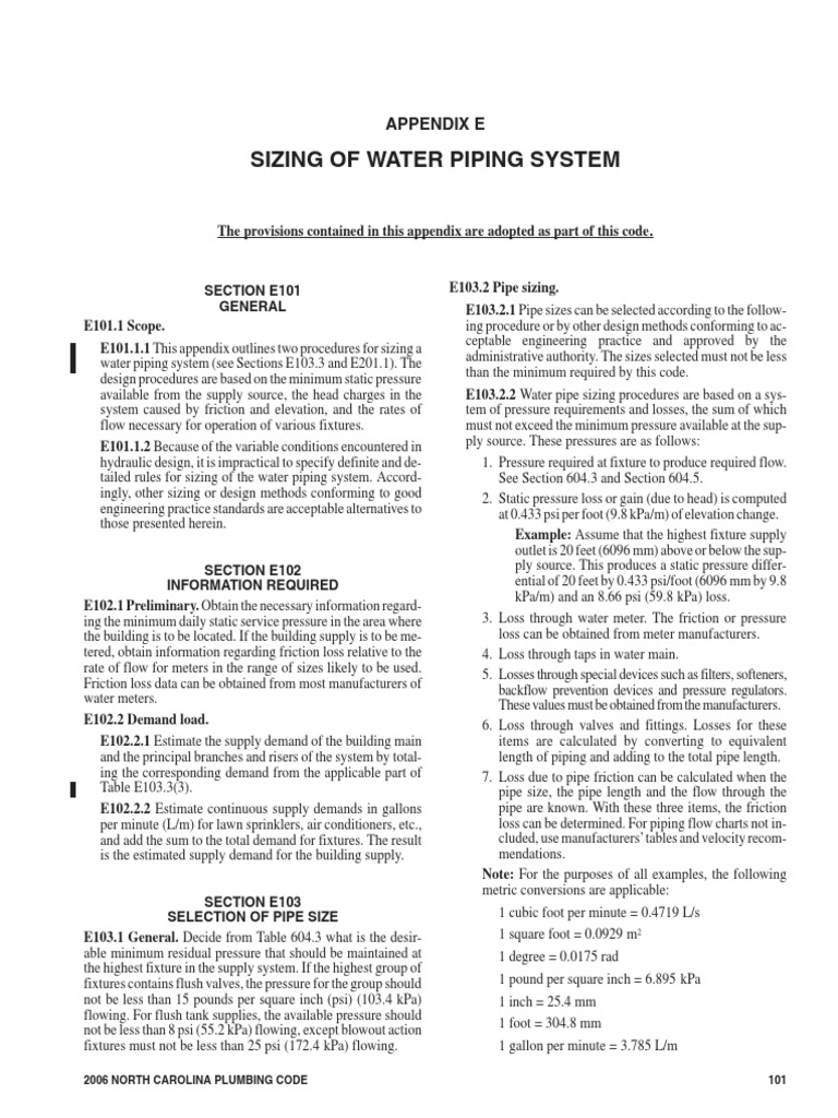 Appendix E - Sizing of Water Piping System | PDF | Pipe (Fluid ...