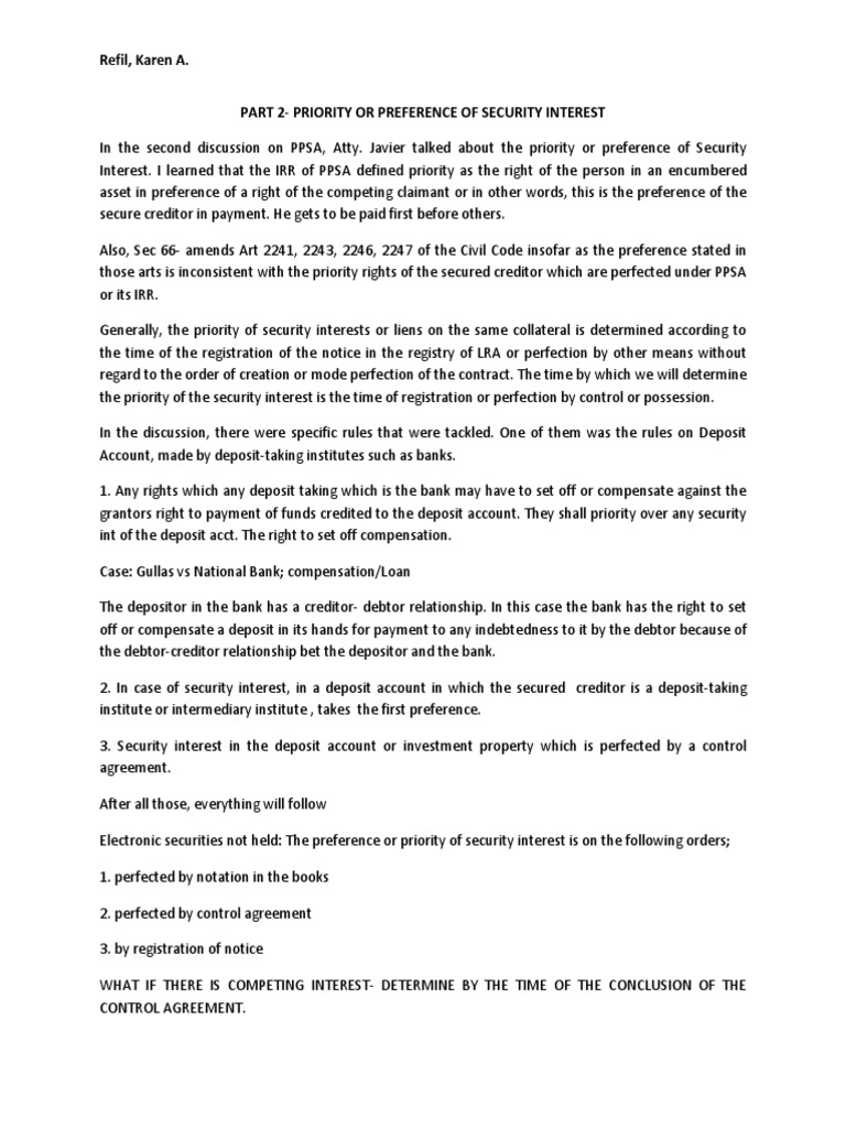 Priority of Security Interests Under PPSA | PDF | Security Interest ...