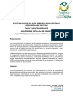 Especialización en Alta Gerencia Sistemas Integrados Gestión