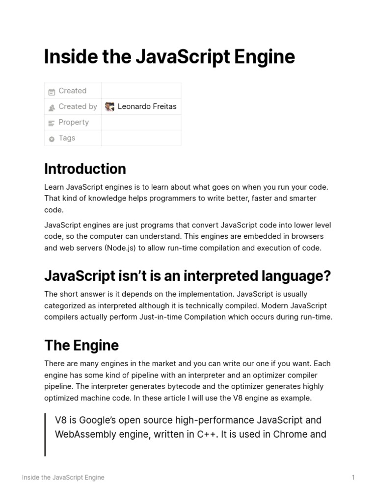 Inside The Javascript Engine: Created Created by Property Tags | PDF ...