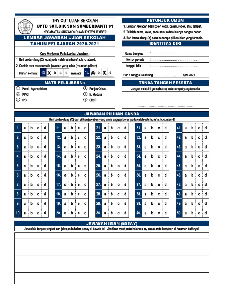 Lembar Jawaban Ujian Semester