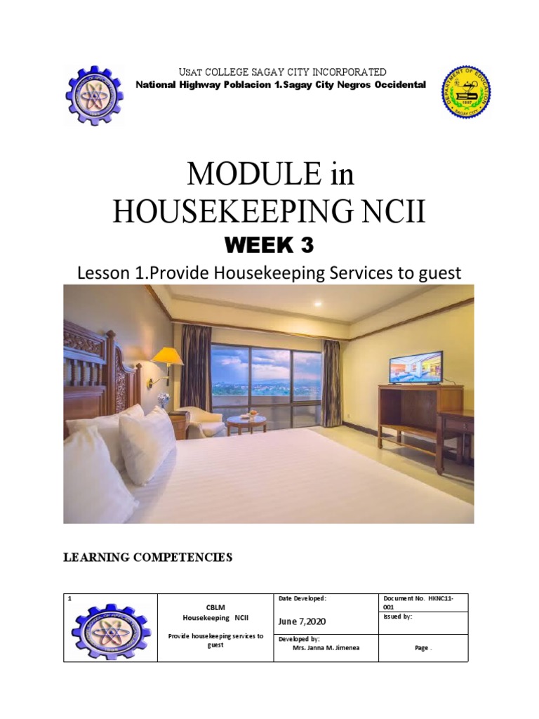 Module in Housekeeping Ncii: Week 3 | PDF | Bed | Housekeeping