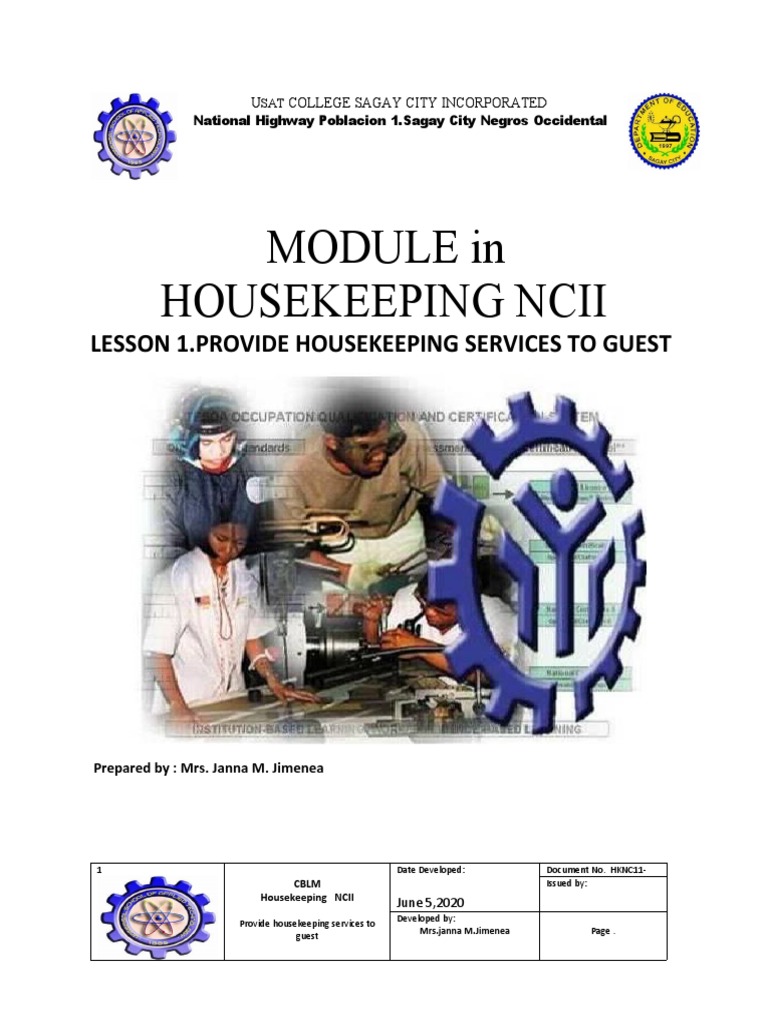 Module in Housekeeping Ncii: Lesson 1.provide Housekeeping Services To ...