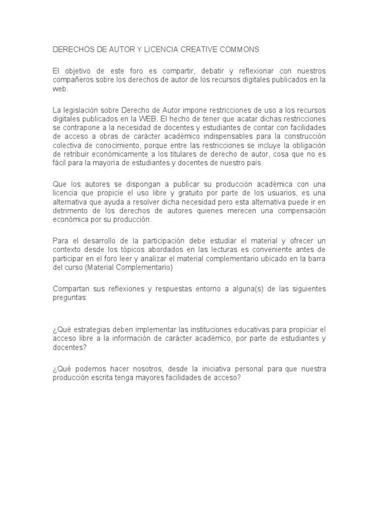 Derechos de Autor y Creative Commons | PDF | Derechos de autor | Acceso ...