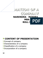 Formation of A Formation of A Formation of A Company Company Company