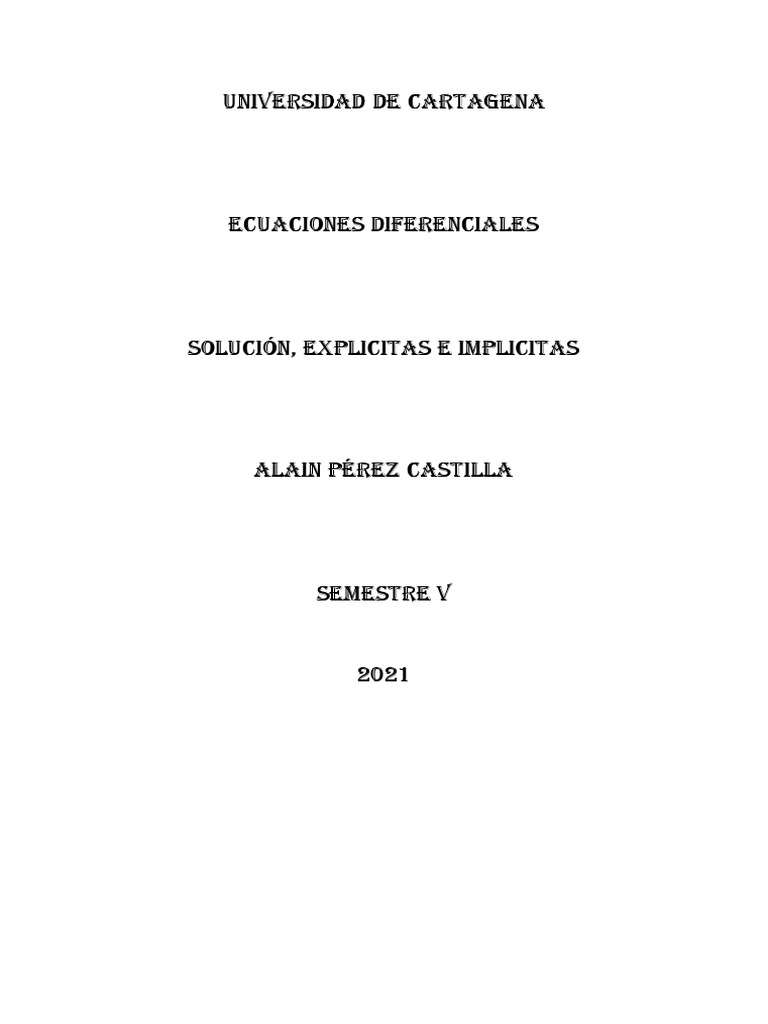Soluciones Explícitas e Implícitas en Ecuaciones Diferenciales | PDF ...