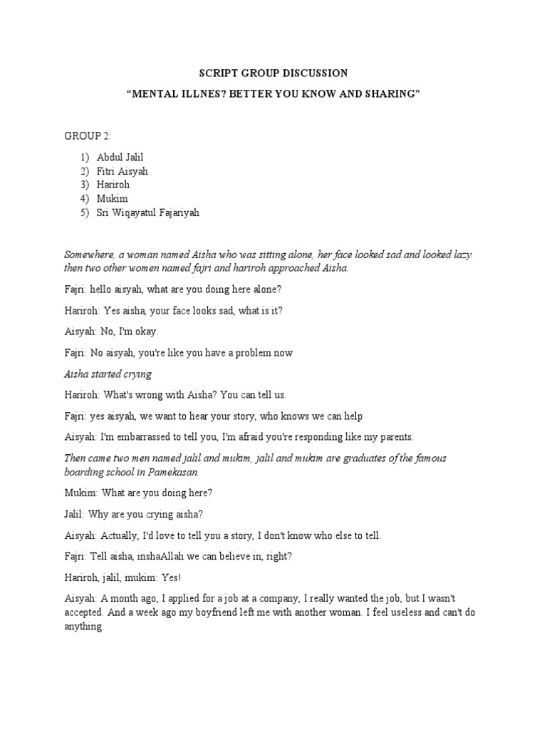 Script Group Discussion Group 2 | PDF | Social Anxiety Disorder ...