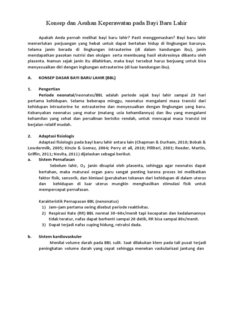 Konsep Dan Asuhan Keperawatan Pada Bayi Baru Lahir | PDF