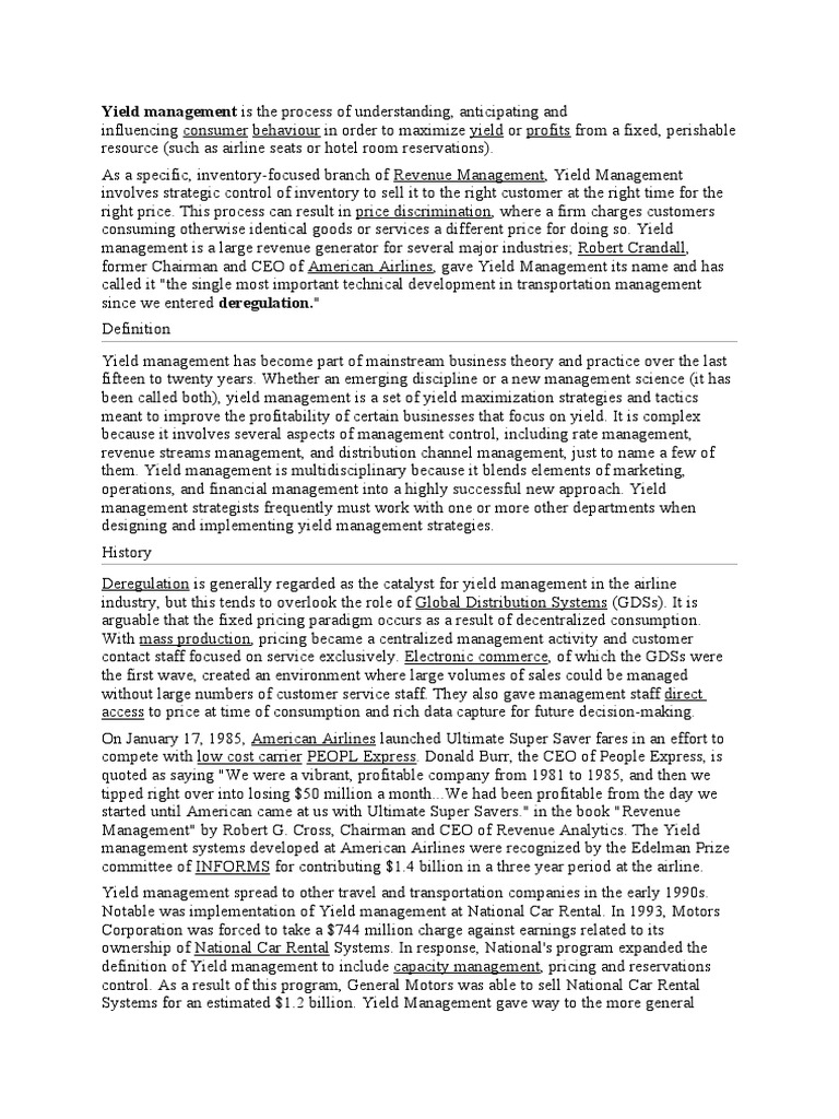 Yield Management Is The Process of Understanding, Anticipating and ...