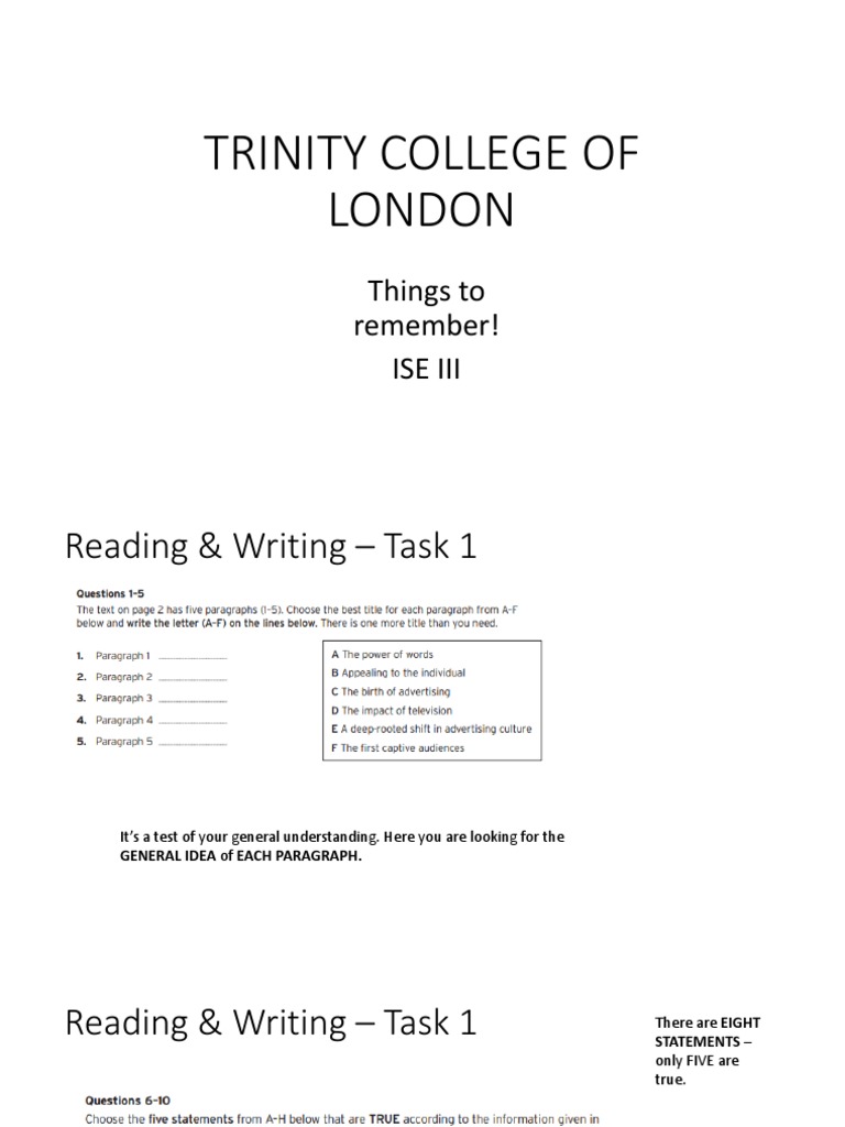 Trinity College of London: Things To Remember! Ise Iii | PDF ...