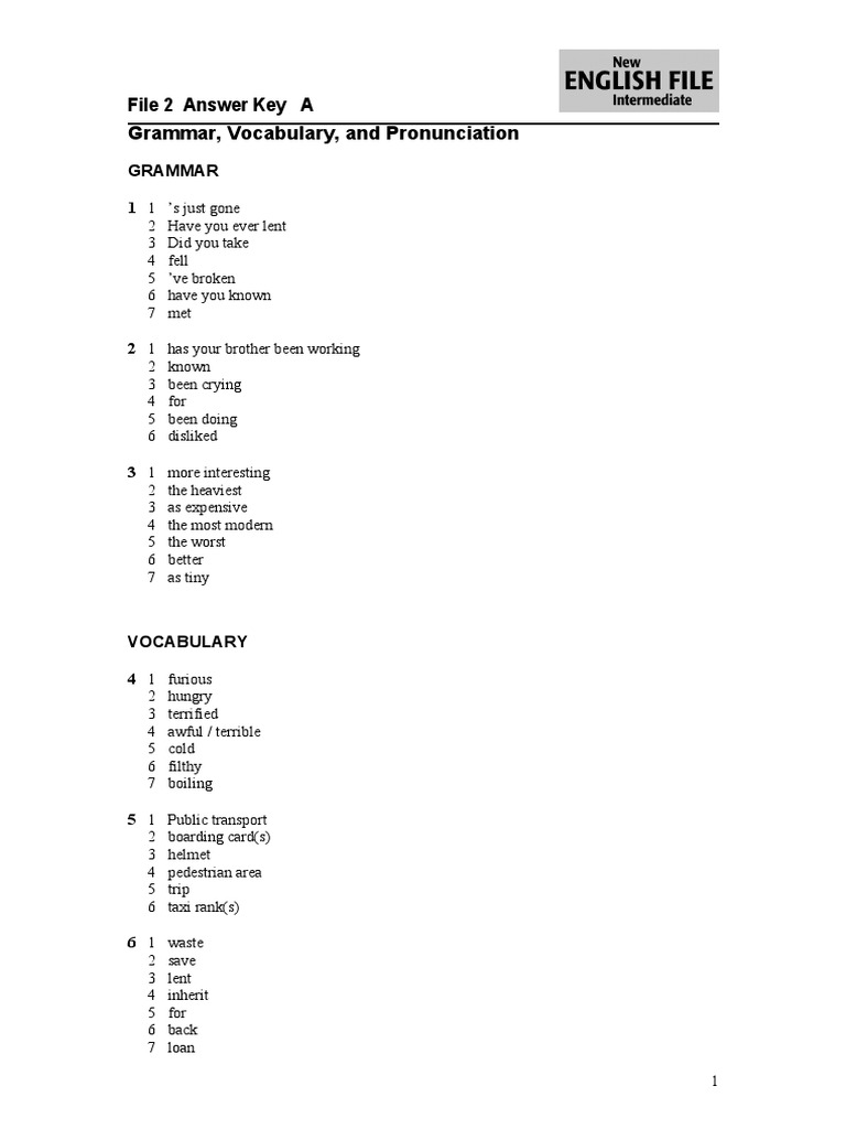English File Test 2 Answer Key | PDF | Speech | Vocabulary