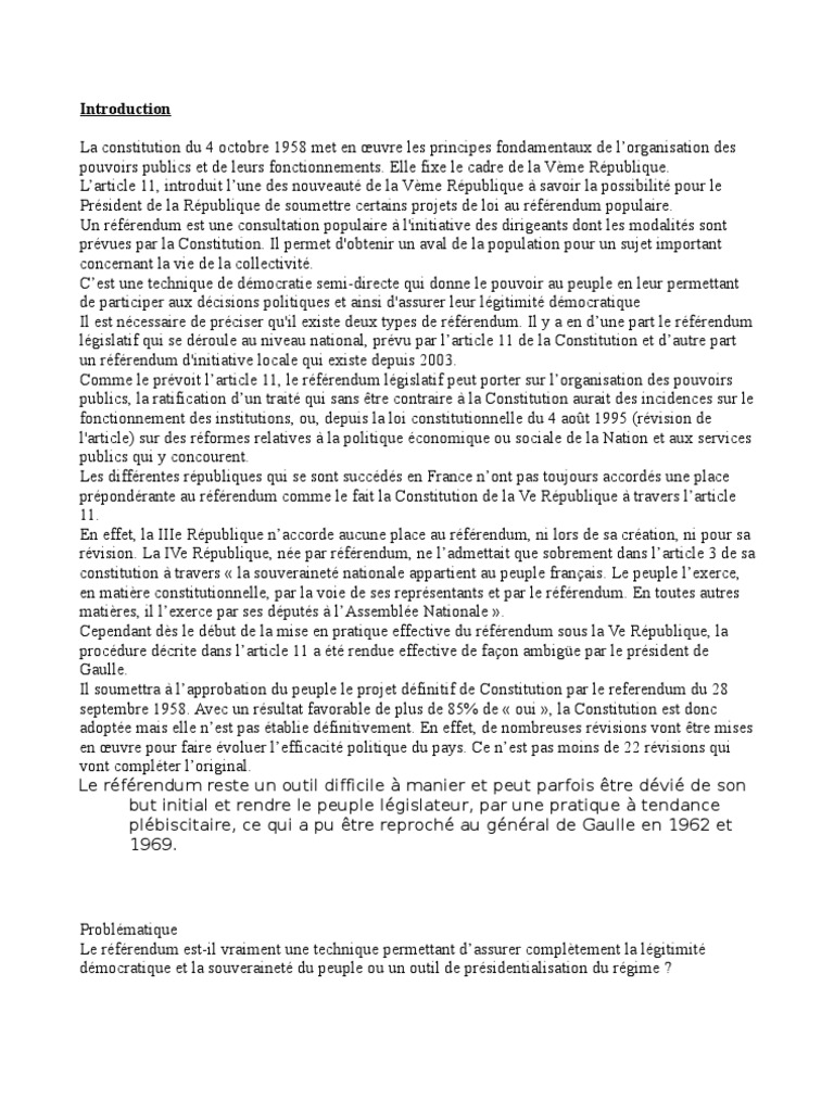 La Séparation Des Pouvoirs Sous La Vème République Dissertation