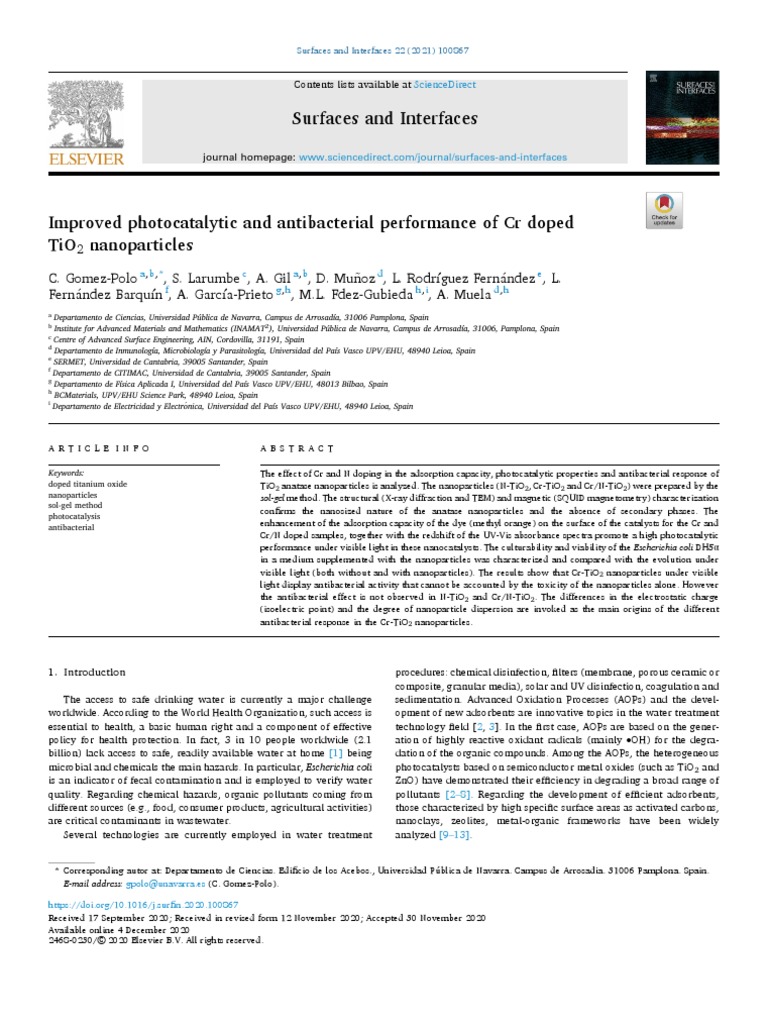 Improved Photocatalytic and Antibacterial Performance of CR Doped TiO2 ...