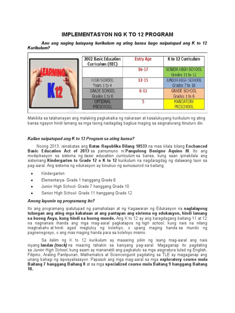 3rd Week - Implementasyon NG K-12 Program | PDF