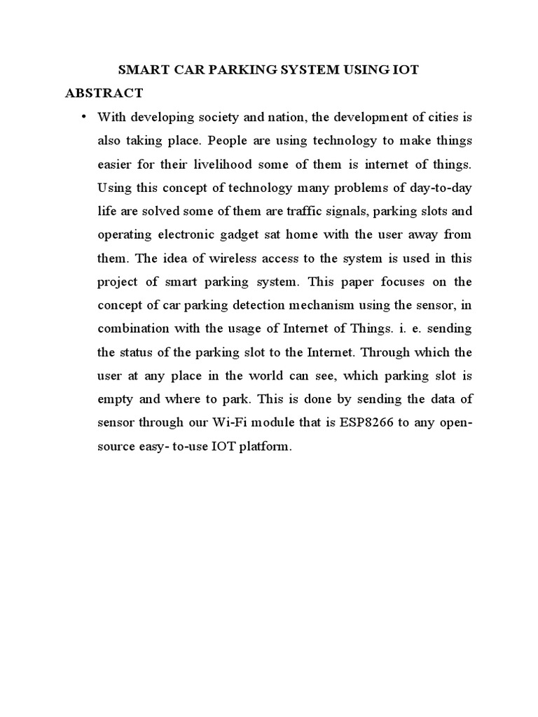 Smart Car Parking System Using Iot | PDF