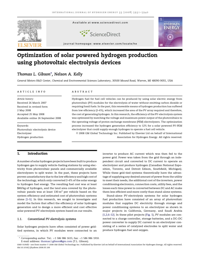 Optimization of Solar Powered Hydrogen P | PDF | Photovoltaics | Solar ...