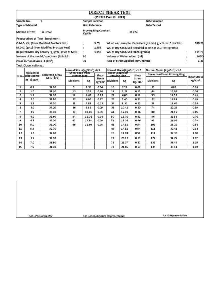 Direct Shear Test PDF Shear Stress Stress (Mechanics)