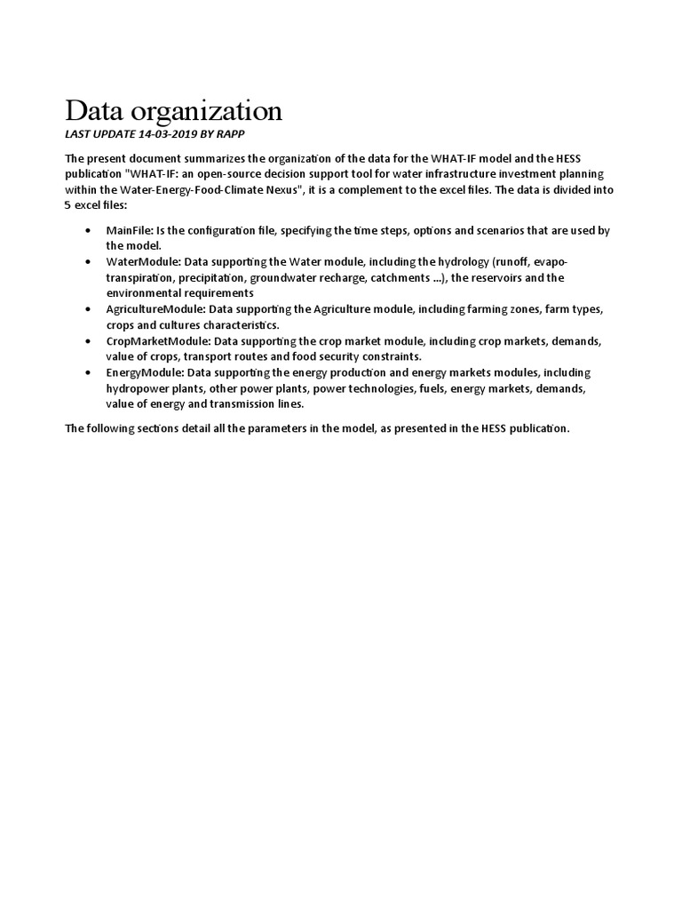 Data Organization LAST UPDATE 14032019 BY RAPP PDF Hydroelectricity Groundwater