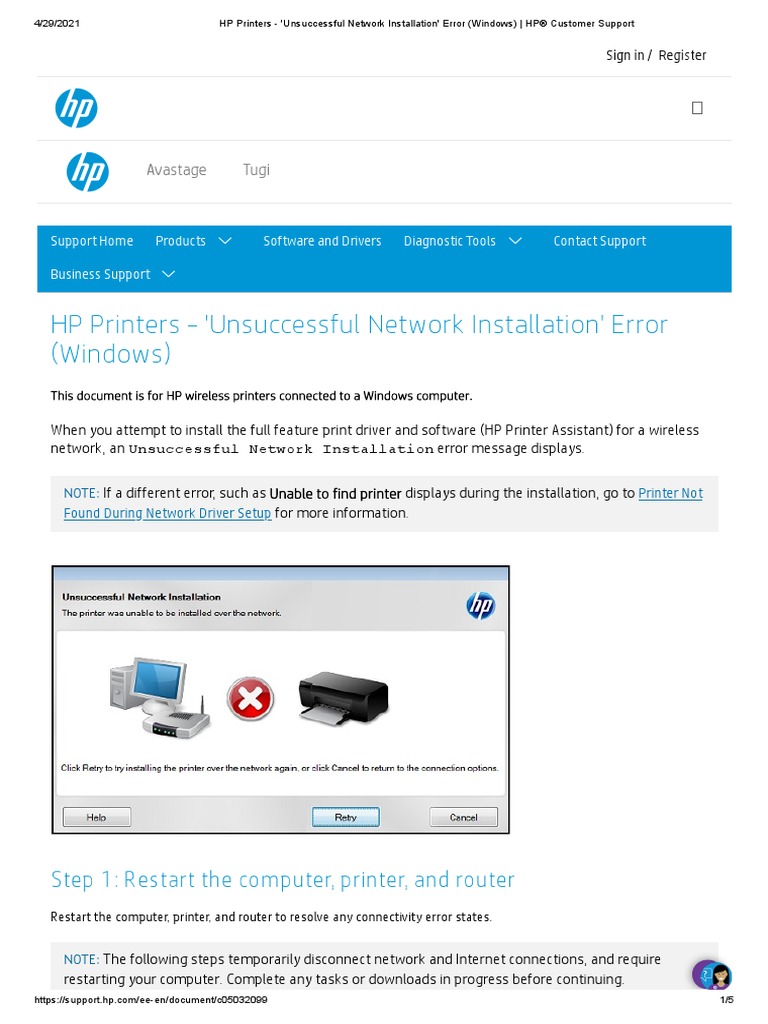 HP Printers 'Unsuccessful Network Installation' Error (Windows) HP® Customer Support PDF