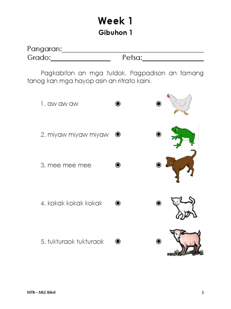 Activity Sheet v11 (Bikol 4-20-2012) Week 1-10 | PDF